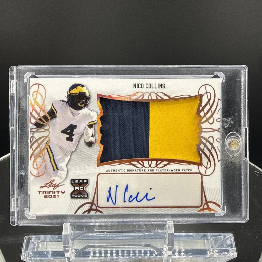 Nico Collins RC Rookie Patch Auto 2021 Leaf Trinity (Houston Texas)